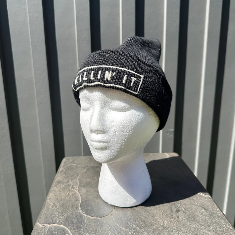 Brandy Melville “Killin’ It” Black Embroidered Beanie